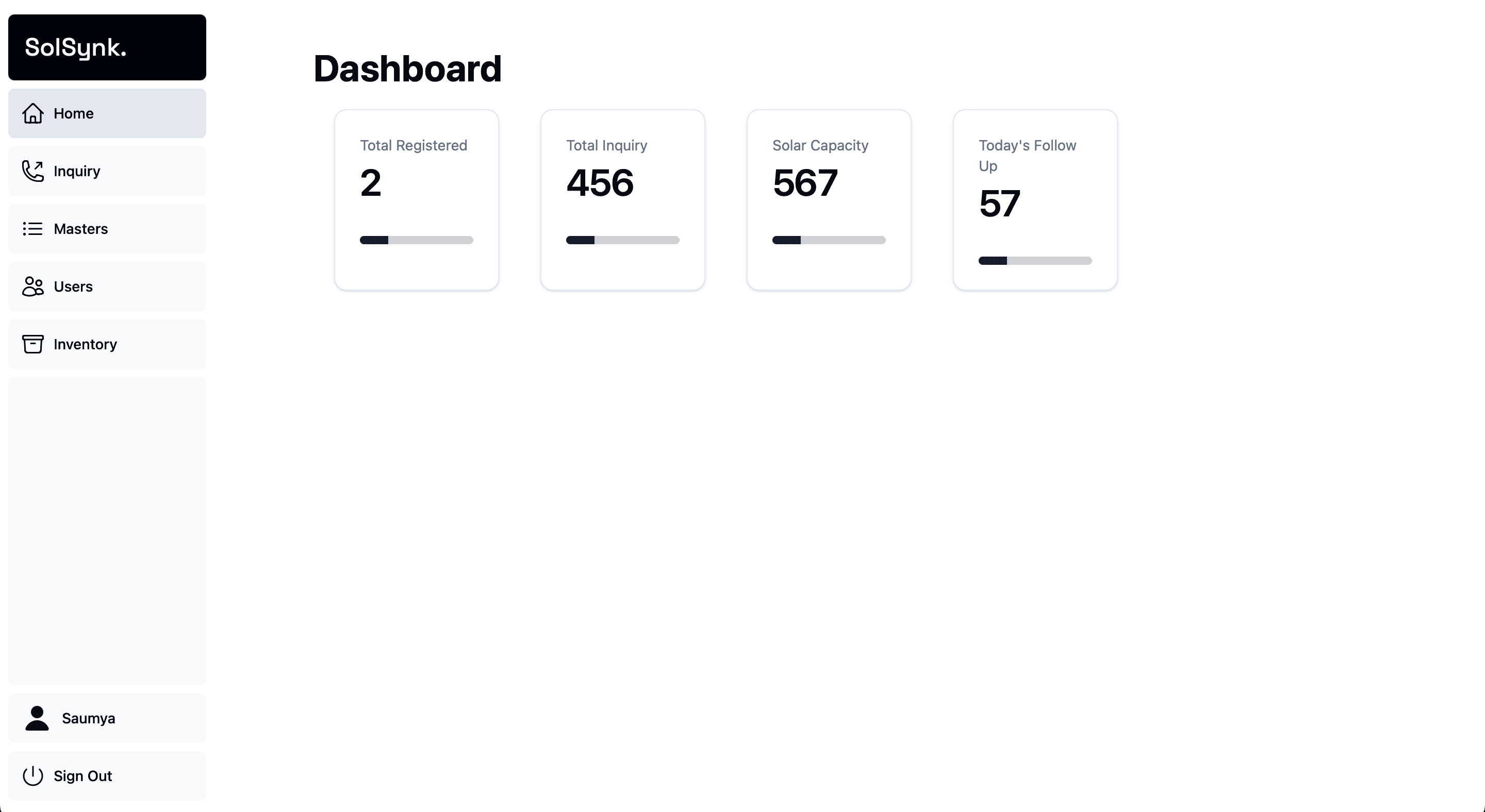 dashboard for solsynk application